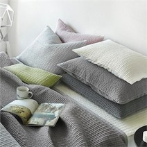 쁘리엘르 마일드 피그먼트 아사 누비 베개커버 50x70, 라이트그레이/마린블루