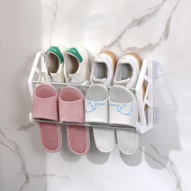 신발장 신발장정리 욕실 슬리퍼 랙 펀칭 심플 신발 공간 절약 벽걸이 스테인레스 스틸 선반 홈 스토리지, [01] 43cm white