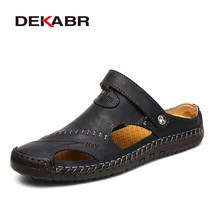 발볼넓은 운동화같은 30대 40대 50대 60대 로퍼 구두 샌들 DEKR-정품 가죽 샌들 남성 야외 해변 플랫 편