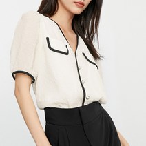 반팔 셔츠 블러쉬 브이넥 프릴 블라우스 여 하늘비즈 A8 Z755T300