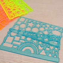 멀티 도형 모형 자 2개입 눈금 각도기 학습 학용품 자 원형 삼각형 사각형 육각형 달