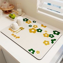 주방 테이블 바닥 배수 매트 실리콘 슬러지 흡수 속건 오일프리 식기건조 식기건조 식기건조 단열 데임방지 식탁보 컵받침, 플라워 체크업그레이드 타입-흡수 초강력