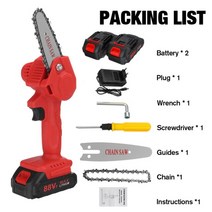 3000W 88V 4 인치 미니 전기 체인 과일 나무에 대 한 전기 톱 목공 가지 치기 2Pcs 리튬 배터리와 정원 도구를 보았다, 협력사, 빨간색 2 배터리