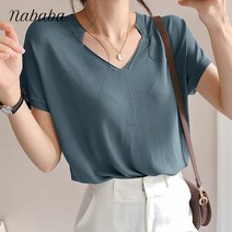 나바바 NK231 여성 베이직 브이넥 캡소매 니트