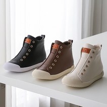 3cm 천연소가죽 옆지퍼 여성 운동화 하이탑 스니커즈 슬립온 Dp2511