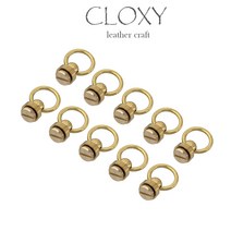 10Pcs 솔리드 브래스 볼 포스트 스터드 리벳 D 링 스크류 백 라운드 헤드 손톱 명소 스파이크 가죽 공예 DIY 액세서리, 황동 색상