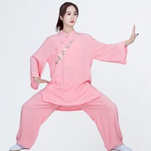 여름 핑크 무술 도복 상하의 세트 새로운 스타일 패션 서양식 태극권 주짓수 태보 택견 연습