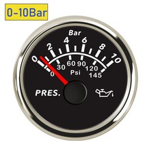 유면계 유량계 2 인치 52MM 디지털 오일 압력 게이지 0-10 Bar 12V/24V 자동 자동차 보트 요트 tru용 빨간, 12 0-10bar BS