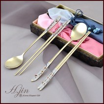 H.jin 클레식 봉황 부부 칼라 티타늄수저세트 (A 스타일 B 스타일) 숟가락 2p + 젓가락 2p + 비단주머니 2p + 케이스 1세트 2인용, B 스타일