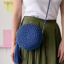 손뜨개 가방 만들기 뜨개질 DIY 패키지 키트 코바늘 뜨기 탬버린 크로스백, 브라운