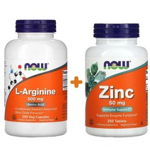 [나우푸드 2종세트] L-아르기닌 500mg 250정 베지캡슐 +아연 50mg 250정 타블렛