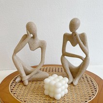 생각하는 사람 조각상 앉은 장식 인형 조형물 선반 인테리어 소품 장식품 도자기 조각품, S 사이즈 오른손