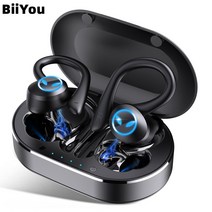 BiiYou 무선 이어폰 IPX7 방수 스포츠 노이즈캔슬링 5.1블루투스이어폰, 블랙, 블랙