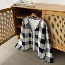 여성 겨울 체크무늬 비스코스 자켓 아우터 가디건