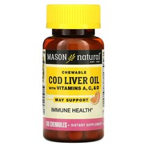 메이슨 내추럴 Chewable Cod Liver Oil with 비타민 Vitamins A C & D Orange 100 Chewables