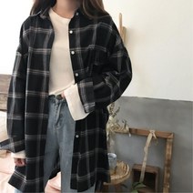 체형커버 오버핏 여자 체크 롱남방 가을셔츠 2컬러