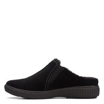 아치형 폭신한 푹신한 Clarks 여성용 캐롤라인 스텝 클로그 블랙 스웨이드