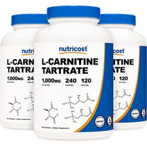 Nutricost L-Carnitine Tartrate 500mg 240 캡슐 - 1회 제공량당 1000mg3병, [03] 120개(1팩)