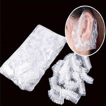 일회용 미용실 염색용 비닐 귀마개 귀커버 100개, 헤어캡100매(투명)