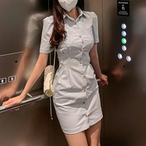 여자 셔츠 퍼프 슬림 실루엣 반팔 미니원피스
