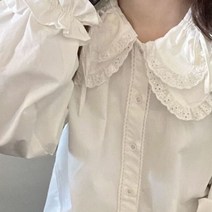 빅카라 블라우스 남행선옷 프릴 빅사이즈 블라우스셔츠 빅 카라 둥근카라 러블리 올 매치 셔츠 여성용 스타일 솔리드 아늑한 신착품 젊은 여성 맞춤