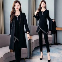 꽃소담 여성 봄가을 하프 가디건 슬림바지 패션 상하의 쓰리피스 QQA1802