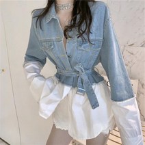 안나리야 밑단 레이스 데님 벨트 청자켓 YJ