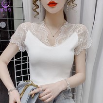 셀럽당 여름 여성용 레이스 민소매 티 레이스 나시 F01463