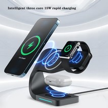 아이폰호환 15W 맥세이프 무선 충전기 스탠드 4 In 1 Qi 빠른 도킹 스테이션 Magsafe Iphone 13 12 Pro For, 02 Black