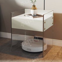로봇청소기선반 장식장 협탁 거실테이블 다용도 사이드 ㄷ자 수납 물걸레 맞춤 침실 아크릴, 화이트