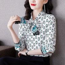 플라워리본블라우스 실크블라우스 리본셔츠 클래식 프린팅 쇼트 여자 퀄리티 여성 2011922466