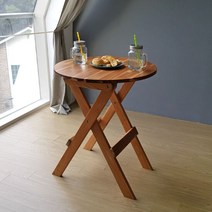 아카시아 원목 실내/야외 테라스 티테이블_원형/접이식테이블, 색상:브라운