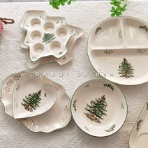 크리스마스 그릇 접시 레터링 산타 수입 플레이팅 빈티지 식기 정원 트리 과자 디저트, 3칸 트레이 35.54