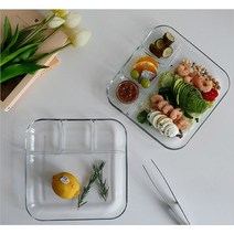 4절 글라스 트레이 유리 나눔 접시 플레이트 식판 2size, L[10인치]