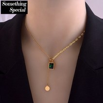 에메랄드목걸이 탄생석 천연 천연석 원석 목걸이 유럽과 미국의 한국 패션 스테인레스 스틸