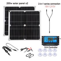 태양광 발전 220v 가정용태양광 인버터 발전기 200W 태양 전지 패널 키트 60A 컨트롤러 DC 18V 휴대용 충전기 은행 배터리 캠핑 자동차 보트 RV 플레이트, [12] 400W 50A Controller, 12 400W 50A Controller
