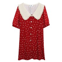 여성 뚱뚱한 도트 드레스 레트로 인형 카라 빅사이즈 박시핏 레이스 백 리본 프릴 원피스 럭셔리 드레스