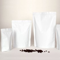 홍진포장 무광 화이트 알루미늄 지퍼스탠드 스탠딩지퍼백 100장 사이즈 6종 (밸브 부착 선택), 25x35 원두1kg (원두가루용 밸브 부착)