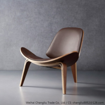 한스웨그너 쉘 디자인 윙체어 라운지체어 스터디카페 영화관 의자, 호두 네이비패드