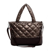 공간 패디드 코튼 대용량 패션 핸드백 여성용 나일론 퀼트 격자 무늬 탑 핸들 가방 겨울