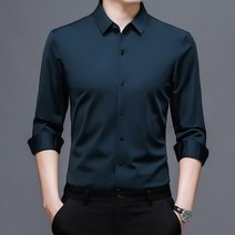긴소매 누에실 솔리드 무지 남자 봄계절 헴라인 링클프리 에어매쉬 와이셔츠 중년 청년 아버지 이너 룩 2909989753
