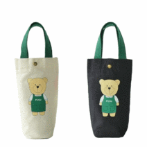 1+1 이벤트) 드림시오 곰돌이 텀블러백 보틀백 에코백 물통가방, 블랙+화이트