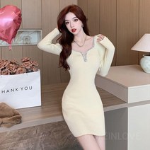 하이엔드 프렌치 로맨틱 메쉬 긴팔 니트 드레스와 힙 언더스커트 하객