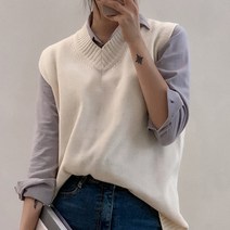 반해써 10color 메종 오버핏 브이넥 니트 조끼 T_2591