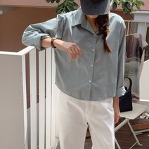 겟잇미 렌르루 크롭 긴팔 컬러 크롭 무지 남방