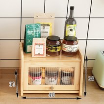 일본식 찬장 원목 그릇장 다용도 수납장 식탁 정리함 브레드박스 간식 소스 수납함, 사다리꼴 탁상 선반  기본 색상  1층 길이 40