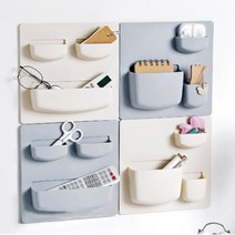 덕수샵 심플한 무타공 접착 리빙 포켓 사무실 주방 책상 사무용품 학용품 리모컨 세안용품 보관 정리 함, 1호, 그레이