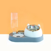 디모어 펫 강아지 고양이 스텐레스 급체방지 식기 4색상, 블루+화이트