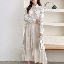 스위트플러스 임부복 살랑 드레시 플리츠 반오픈 카라 원피스