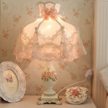 프로방스 레이스 스탠드 단 조명 안방 침대 무드등 테이블조명 탁자 램프, 2.수지등체, 2.버튼